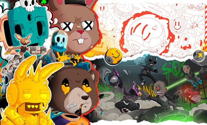 create  doodle illustration, cartoon and nft art in my style