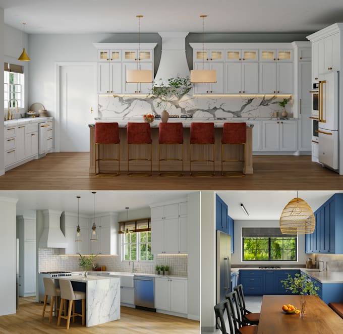 do realistic 3d kitchen rendering and design