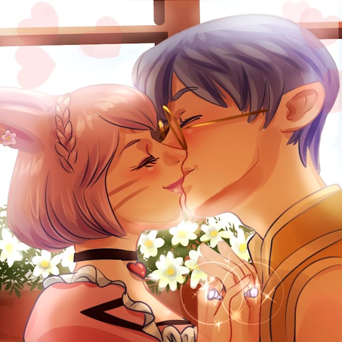 draw couple portrait in anime style