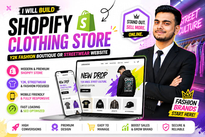 build a shopify clothing store, y2k fashion boutique, or streetwear website
