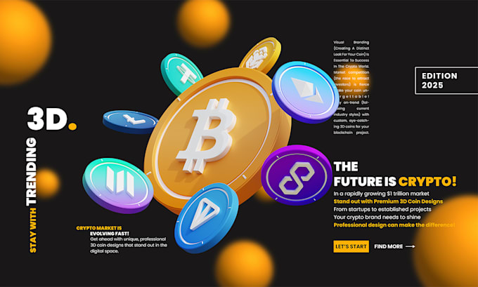 design 3d cryptocurrency bitcoin blockchain token technology crypto coin logo