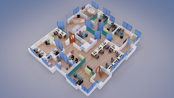 3d floor plan, office design, interior, bedroom, living room 08