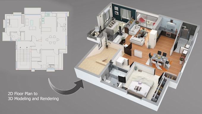 do 2d to 3d floor plan 3d modeling and rendering