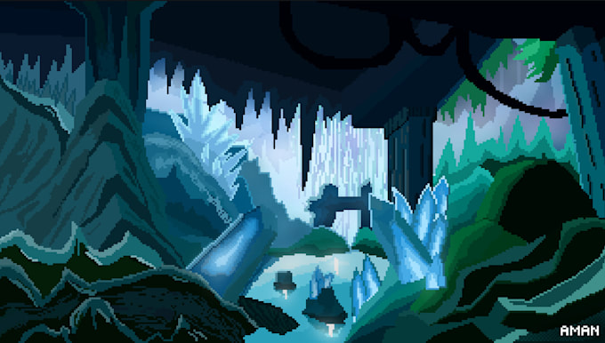 make a professional scenery, background in pixel arts