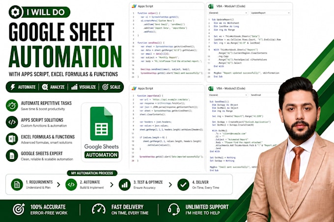 do google sheet automation with app script, excel formulas and functions
