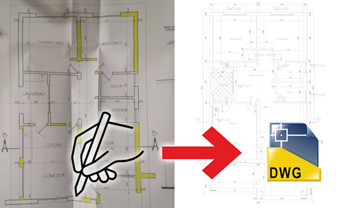 Convert your sketch drawing to autocad drawing by Pedrogamarra | Fiverr
