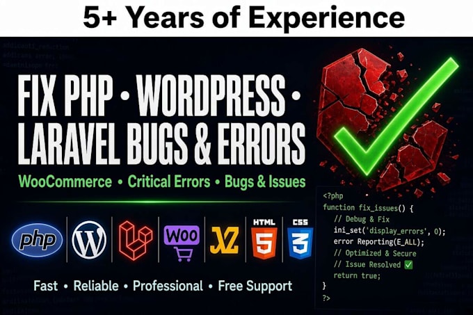 fix php wordpress laravel bugs, errors, woocommerce fix