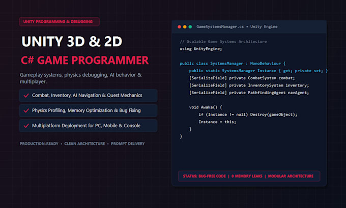 be your unity programmer for game development, scripts, and bug fixing