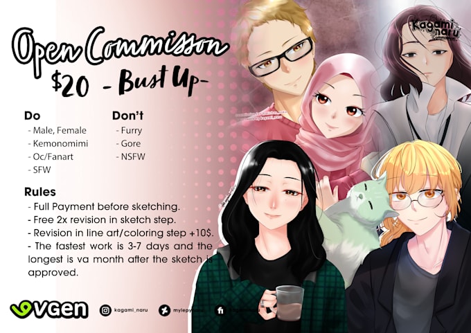 fanart your vtuber, oc and your fav character in anime style