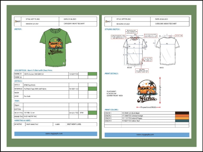 Create a professional tech pack for the apparel production by ...