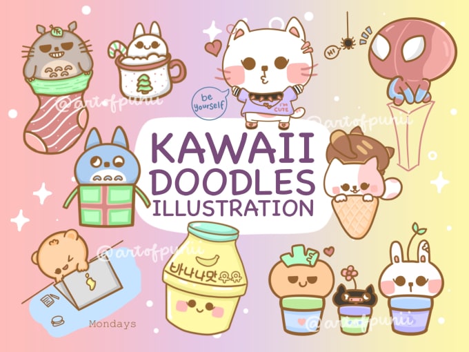 dessiner de jolies illustrations de nourriture kawaii, d'animaux, d'objets