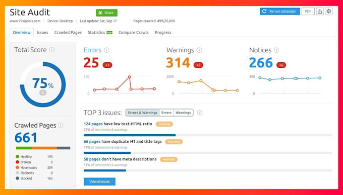 provide a complete SEO audit report with technical issues fixing