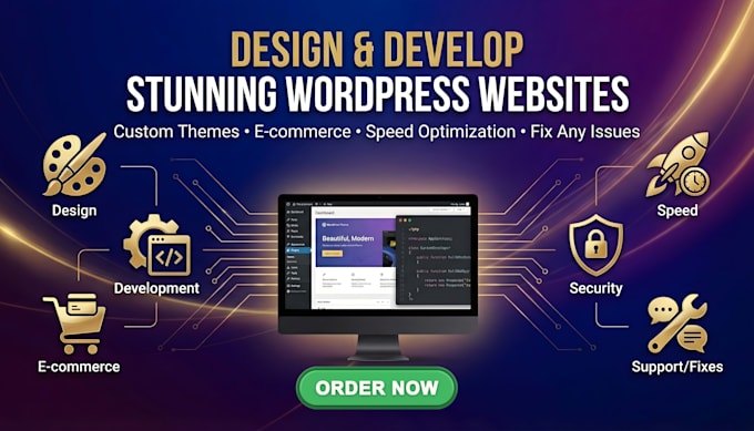 design, develop stunning wordpress website, fix any issues