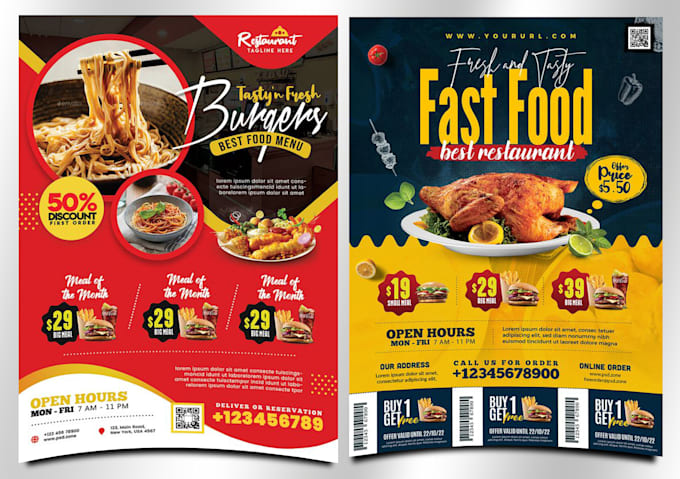 design an exceptional restaurant food menu flyer and brochure