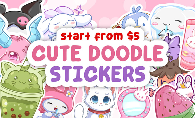 create cute kawaii doodles stickers design and sticker sheet