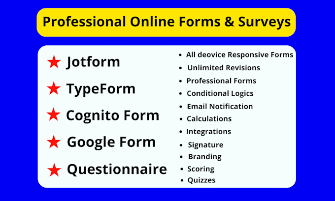 create online forms and surveys jotform, google form, typeform and cognito form