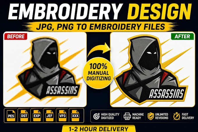 do embroidery digitizing on wilcom any logo or design emb, pes, dst files