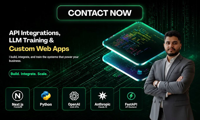 do api integrations, ai development, or web application with nextjs or python