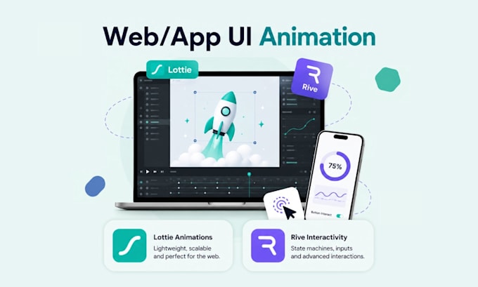 create custom lottie or rive animation for website, app or saas