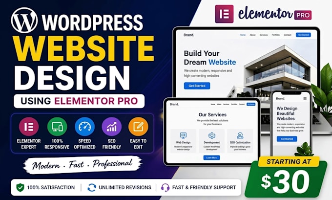 design modern wordpress website using elementor pro or redesign wordpress site