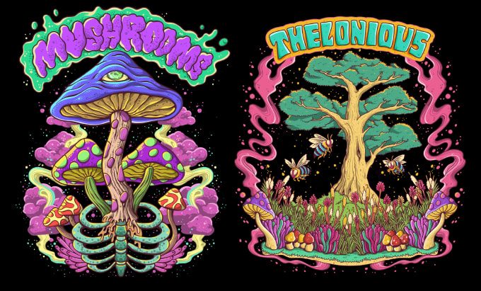 I will do psychedelic, trippy, stoner illustration t shirt design