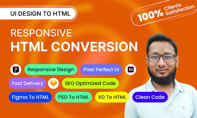 convert figma to html bootstrap, psd to html, xd to html