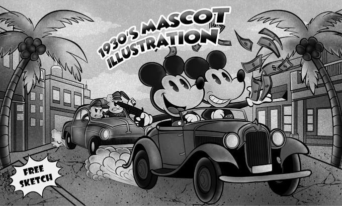 draw 1930 retro vintage cartoon mascot illustration, in rubber hose style design