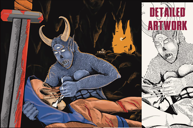 draw detailed dark art, horror, skull illustration