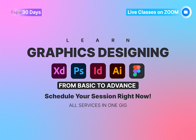 teach you adobe illustrator, photoshop, xd, indesign, coreldraw and figma