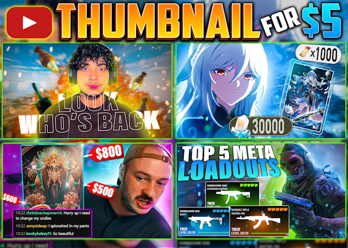 do gaming thumbnail like genshin, cod, dota 2