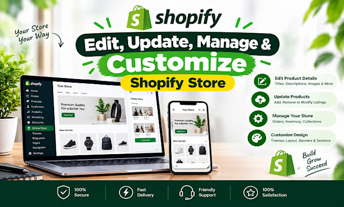 edit, fix, update, manage and customize shopify store