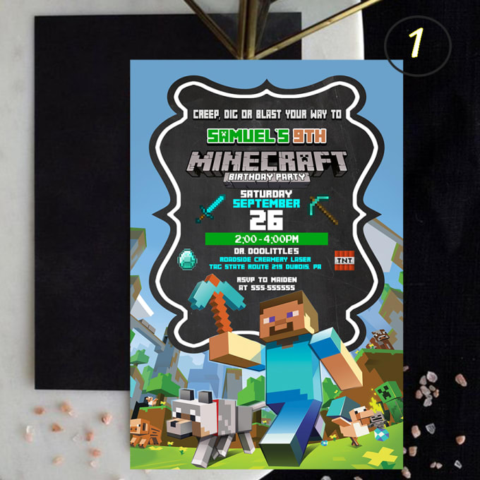 Modèle Invitation D'anniversaire Minecraft Marron Et Vert