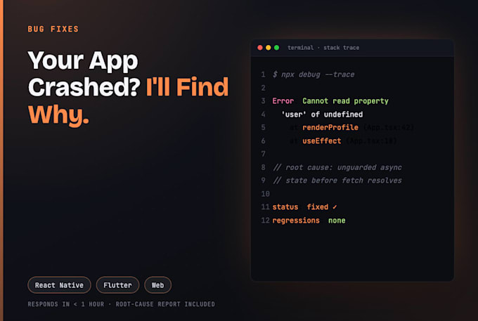 fix bugs, errors and crashes in your mobile app or web app