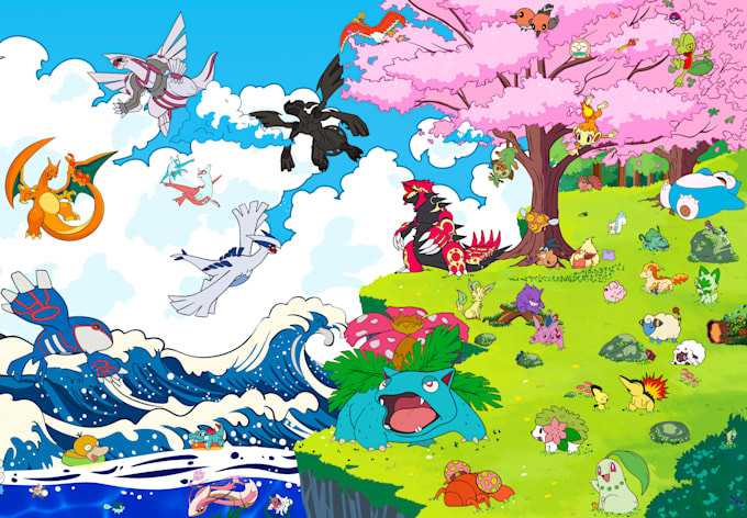 make beautifully illustrated pokemon and environments