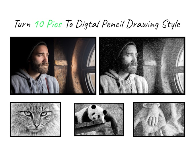 Turn 10 photos to digital pencil drawing style by Sami3244 Fiverr