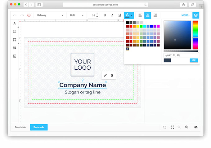 design front end web with fabric js, vue js and react js