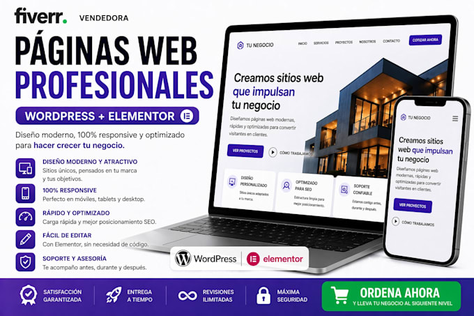 crearé tu página web profesional en wordpress con elementor