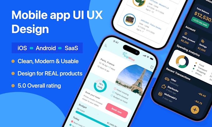 design modern mobile app UI UX for ios and android