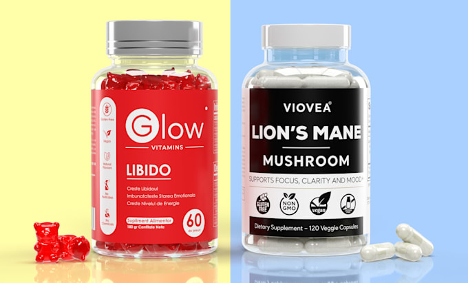 do a realistic 3d gummy or pills bottle rendering