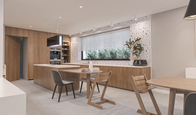 create 3d realistic interior kitchen visualization
