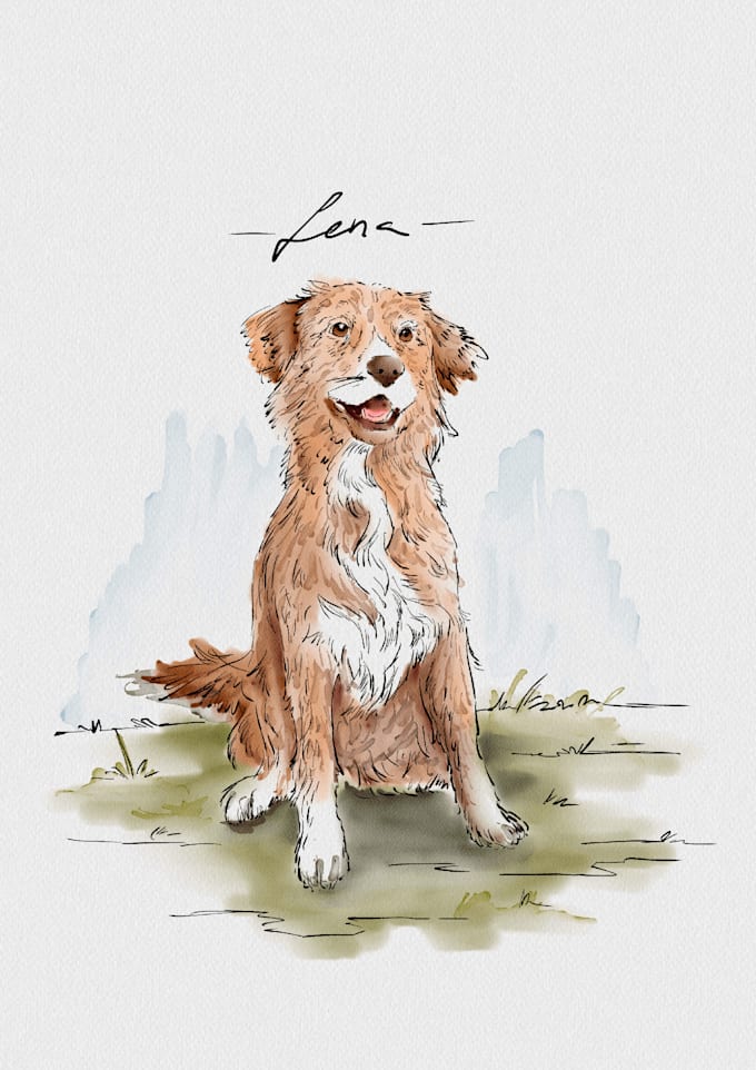 paint sketch and watercolor pet portrait painting