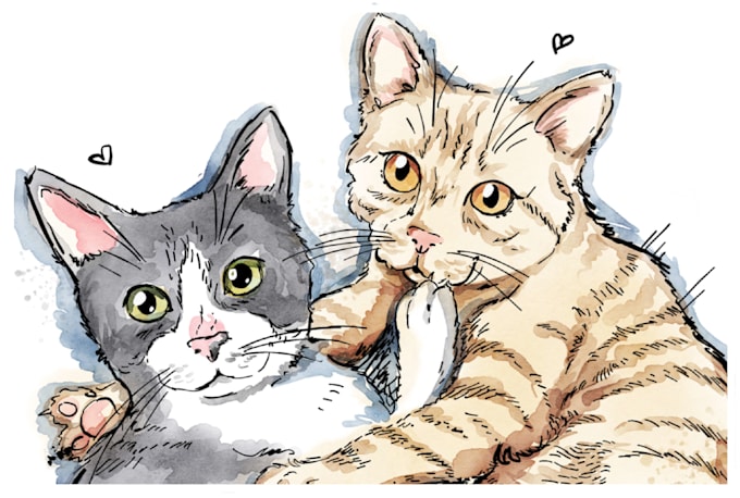 paint a watercolor pet portrait with ink sketch