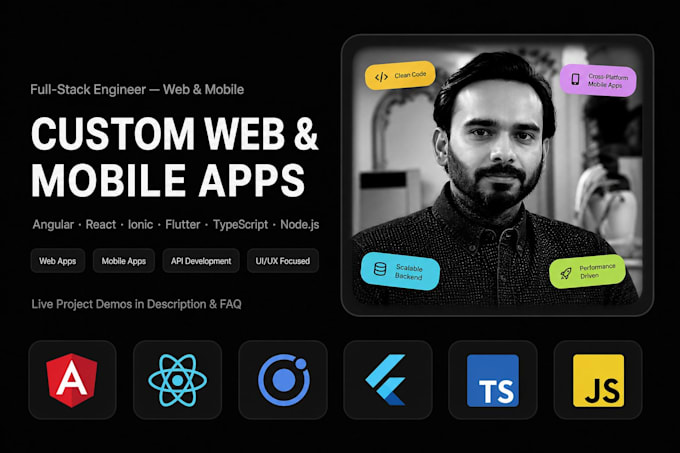 develop web apps, front end in angular, ionic