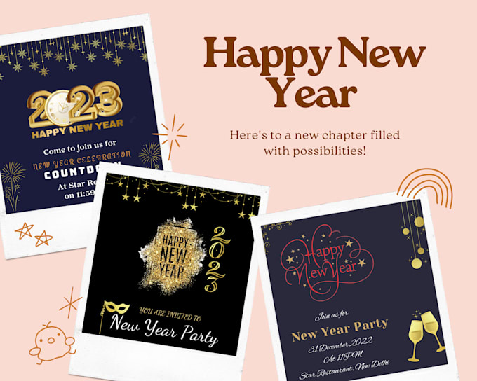 create new year card, event posters, invitation card