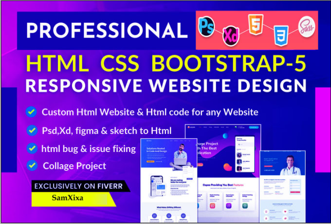 Design responsive html css bootstrap website by Samxixa | Fiverr
