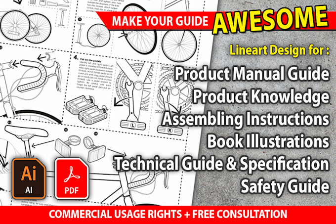 design manual guide, in app tutorials, and assembly instruction