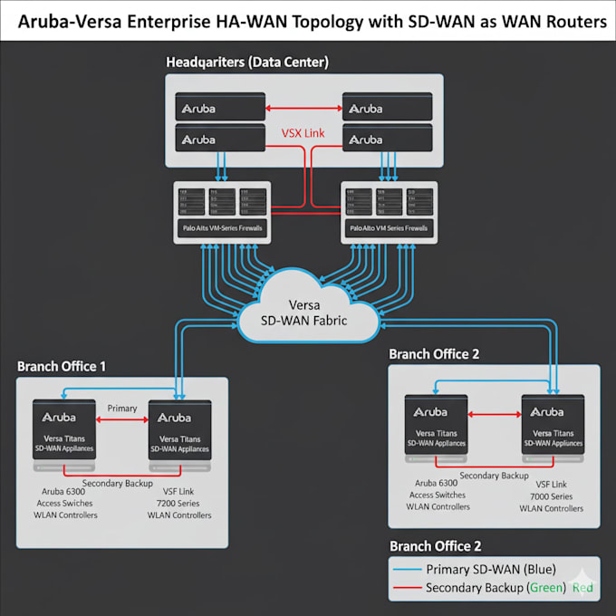 design and secure sdwan, aruba, and firewall networks
