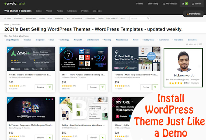 install a wordpress theme just like a demo