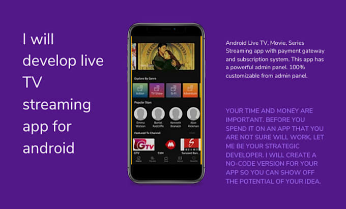 develop a live TV streaming app for android