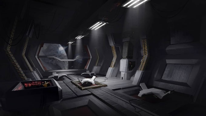 do the 2d concept art environment props scifi vehicle